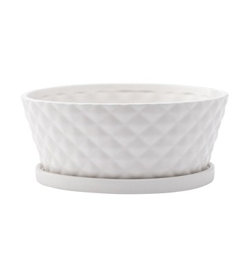 Imports Embossed Diamond Design Ceramic 3.75 x 8.25 Inch Classic White Indoor...-image