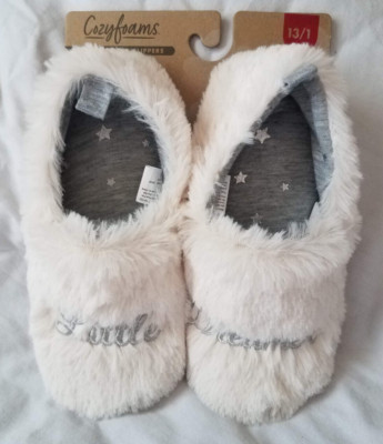 Dearfoams Little Dreamer Kids White Cozy Comfort Slippers Size 13-1 NEW-image