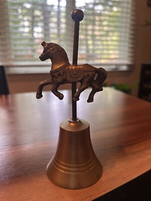 Vintage Brass Bell with Horse Carousel 6” Enesco Imports 1986-image