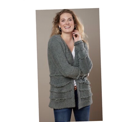 Barefoot Dreams CozyChic Cardigan Sweater Open Front Layering Olive M-image