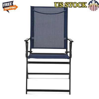 Steel Sling Patio Armchair Set 2 Navy Greyson Outdoor Relaxation Area Waterproof-image