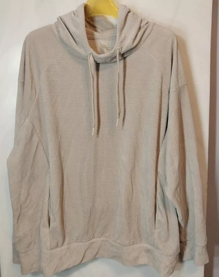 Ribbed Unisex Hoodie Size 1X Taupe Pullover Plush Oversized Pocket Cozy Warm -image