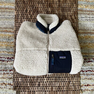 Patagonia Retro X Deep Pile Fleece Full Zip Jacket Oatmeal Blue Black Medium M-image
