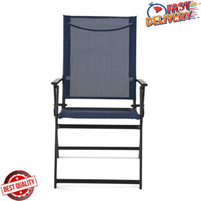 2 Pack Patio Chairs Armchair Folding Portable Sturdy Deck Backyard Outdoor Blue-image