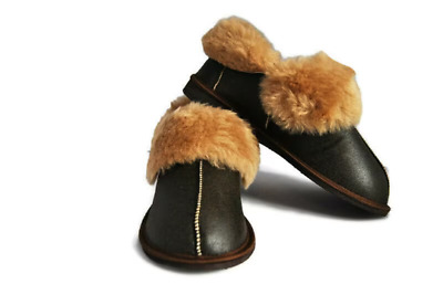 Merino Wool Natural Leather Grey wool COZY FOOT Slippers Boots Sheepskin-image