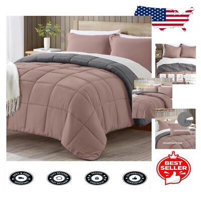 Soft Quilted Full Size Pink & Grey Comforter Set - Cozy All-Season Bedding-image