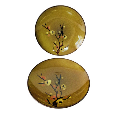 Pier 1 Imports Set Of 2 Tranquility Gold Dessert Salad Plates 8.5”Stoneware Dish-image