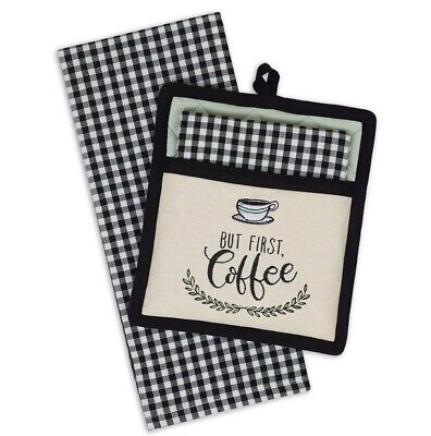 But First, Coffee Checked Kitchen Hand Towel & Potholder Gift Set-image
