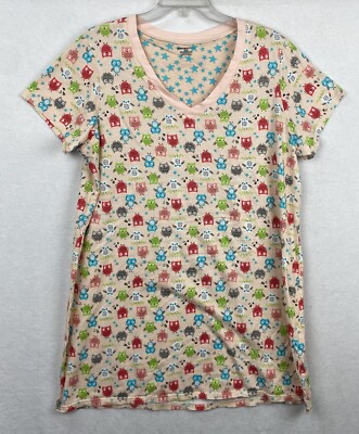 Avenue Body Women 18/20 Pullover Sleepgown Owl Print V Neck Soft Peach Colorful-image
