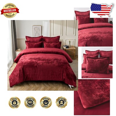 Queen Distressed Velvet Comforter Set – Machine Washable, 5 Piece Style Upgrade-image