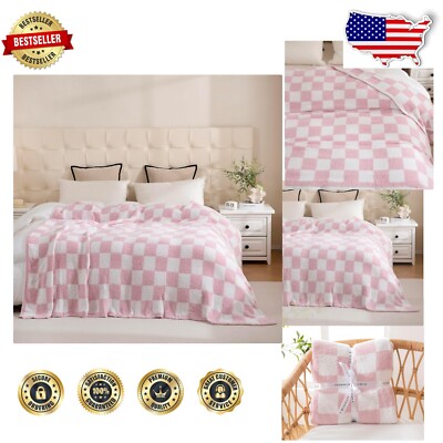 Reversible Checkerboard Throw Blanket - Cozy Pink Décor for All Seasons (80x90)-image