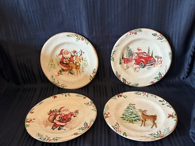 Pier 1 Winter Wonders Santa Accent Salad Plates Set of Four (4) New With Tags-image