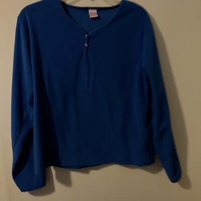 Blue Plush Fleece V-neck Top, Sz M, Simple Pleasures, Soft And Cozy-image