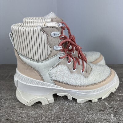 NEW Sorel Boots Women’s Brex Cozy Lace Up Boots Nova Sand Sea Salt SZ 7.5 Chunky-image