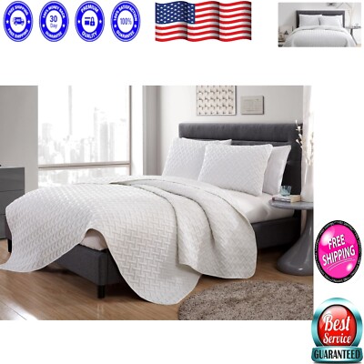 Cozy Reversible Twin Quilt Set with Geometric Design - Super Soft Microfiber-image