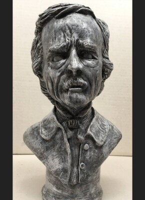 EDGAR ALLEN POE BUST STATUE HAND MADE HORROR ART SCULPTURE-image