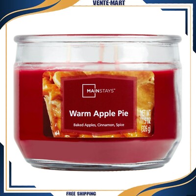 Mainstays Warm Apple Pie Scented 3-Wick Glass Jar Candle, 11.5 0z- Free Shipping-image