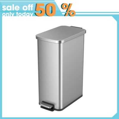 Better Homes & Gardens 13.2 Gallon Slim Kitchen Trash Can, Stainless Steel Kitch-image