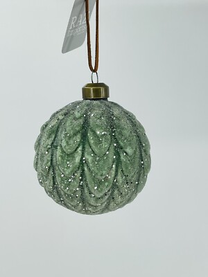 Raz Imports 3” Pinecone Green Colored Glass Ornament w/ Glitter SET of 3 🎄-image