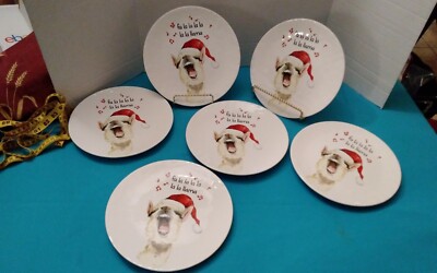 Christmas set of 6 Pier 1 Imports~Fa La La La Llama~Salad Luncheon 8.75” Plates-image