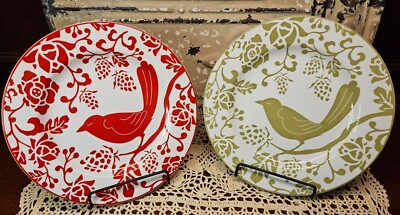 Choice of Green or Red Pier 1 Imports Bird & Flowers Luncheon Salad Plate 8.25
