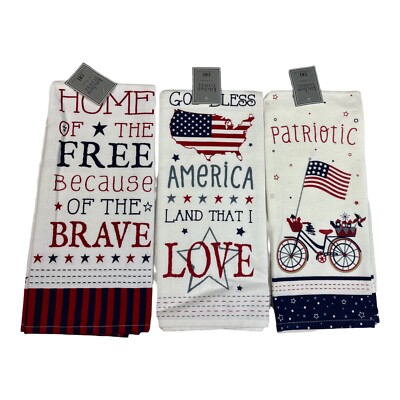 Design Imports DII Americana Patriotic July 4th Dishtowel Set 3 Red White Blue-image