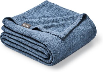 Polar Fleece Blanket Full Queen Blanket Heathered Dark Blue Warm Cozy Premium-image