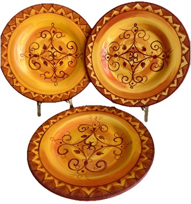 Pier 1 Salad/Dessert Plates 8 1/2” Set of 3 Karistan Southwestern Yellow Orange-image