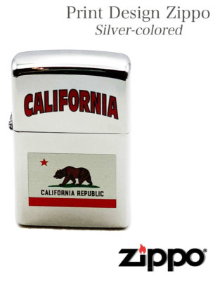 Zippo lighter CALIFORNIA bear print simple design silver unused import From JP-image