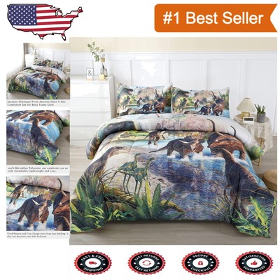 Dinosaur Twin Comforter Set - 3D Jurassic Design for Kids, Lightweight and Cozy-image