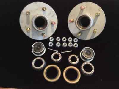 (2)- Boat Trailer Hot Dipped Galvanized 3500 lbs Hub 5 Bolt Lug with Bearing Kit-image