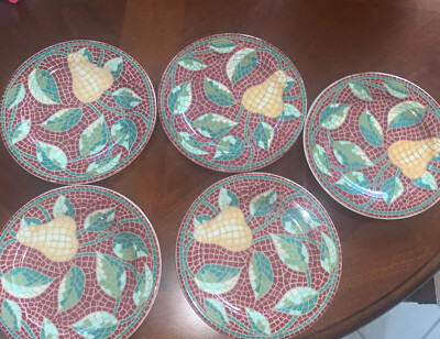 Pier 1  Mosaic Fruit /Dessert Plates Italy Set of 5,  8  1/4