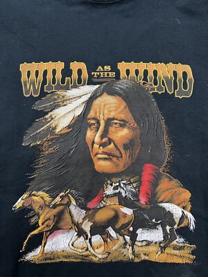 T-Shirt Wild As The Wind X-Large Black Vintage Indian Horses 90s Native American-image