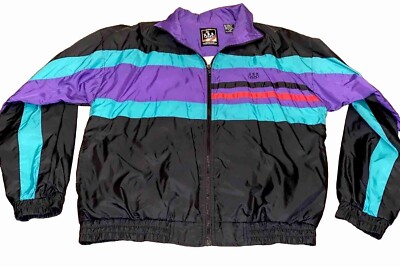 Vintage 80s/90s USA Olympic Windbreaker Mens SIZE M - Black/Teal/Purple/red-image