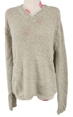 Women's Mountain Lake V-neck Oatmeal Color Cozy Sweater Medium Top Comfy Soft-image