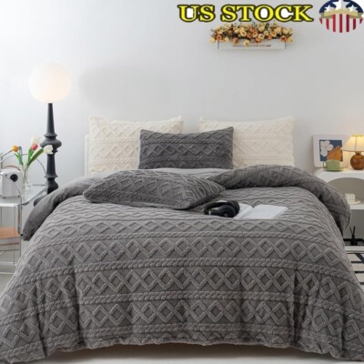 Fluffy Faux Fur Duvet Cover King Size 3PCS Plush Sherpa Pillowcases Warm Cozy US-image