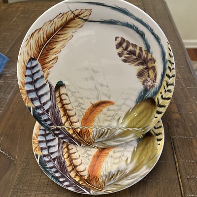 2 Pier 1 Imports Feather Multicolor Ironstone Salad Plates 9
