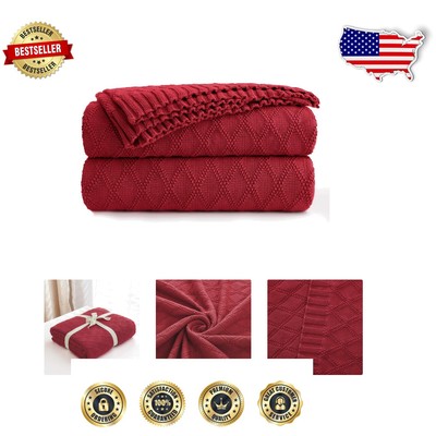Ultra Cozy Wine Red 100% Cotton Cable Knit Blanket - Oversized 60x80 Gift Ready-image