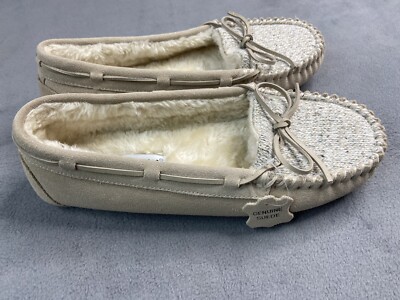Minnetonka Slipper Womens 10 Allie Plug Trapper Moccasin Stone Suede Fur Lined-image