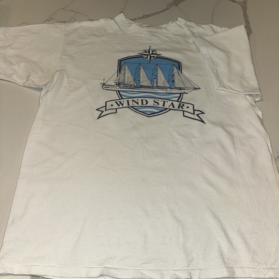Vintage 90s Wind Star T-Shirt XL Size White Colour-image