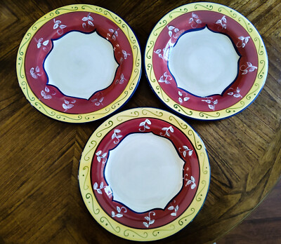 Set of  3  Pier 1 VALLARTA Hand Painted Red & Yellow 11 1/4