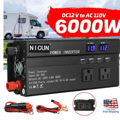 6000W Power Inverter DC 12V To 110V AC Car RV Sine Wave Solar Converter Rwblhacs-image