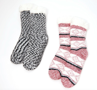 Cuddl Duds Faux Sherpa Cozy Lined Socks Set of 2 Rumba Red One Size-image