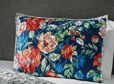 Mainstays Standard/Queen Pillow Sham Quilted Green/Red/Blue Floral (1 Count)-image