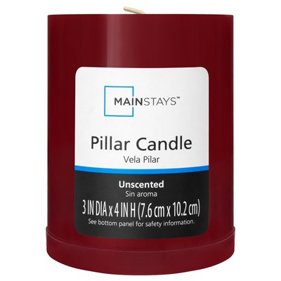 Mainstays Unscented Decorative Pillar Candle 3x4 Red, solid color-image