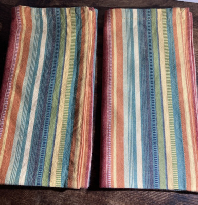 2 Pier 1 Import Cloth Napkins Table Set Orange Rust Spice Fiesta Stripe 20x20”-image