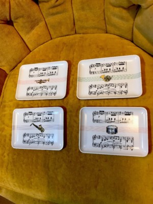 4 Lot Of Design Imports LTD Small Melamine Trinket Trays Dish Piano Music Italy-image