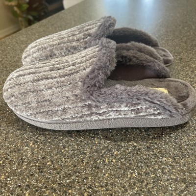 New Dearfoams Cozy Comfort Women's Rib Knit Faux Fur Black Slippers Small 5-6-image