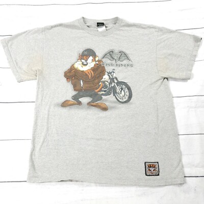 Vintage Y2k Looney Tunes Biker Taz Tee T Shirt Size Large Harley Wind Rider-image