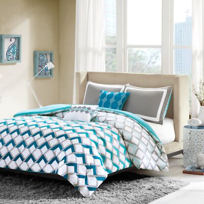 Cozy Comforter Set Geometric Design Modern All Season Vibrant Color Bedding Set-image